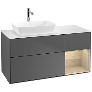 Villeroy und Boch Finion Waschtischunterschrank F811PCGK 120cm, Abdeckplatte white matt, Regale Oak Veneer, Anthracite matt