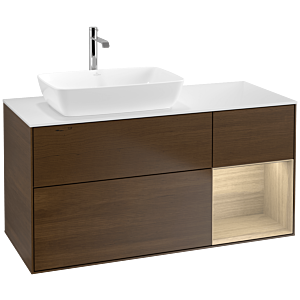 Villeroy und Boch Finion Waschtischunterschrank F811PCGN 120cm, Abdeckplatte white matt, Regale Oak Veneer, Walnut veneer