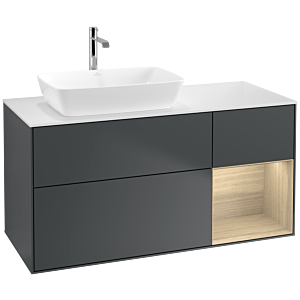 Villeroy und Boch Finion Waschtischunterschrank F811PCHG 120cm, Abdeckplatte white matt, Regale Oak Veneer, Midnight Blue Matt Lacquer
