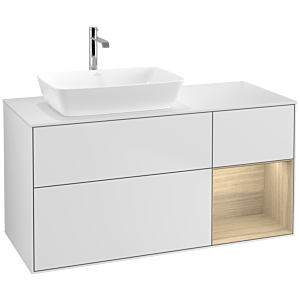 Villeroy und Boch Finion Waschtischunterschrank F811PCMT 120cm, Abdeckplatte white matt, Regale Oak Veneer, White matt lacquer
