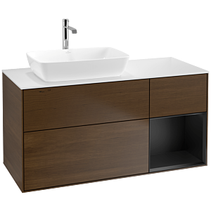 Villeroy et Boch Finion Villeroy et Boch F811PDGN 120cm, plaque de finition blanc mat, étagères laqué noir mat, placage noyer