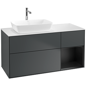 Villeroy et Boch Finion Villeroy et Boch F811PDHG 120cm, plaque de recouvrement blanc mat, étagères laqué noir mat, Midnight Blue Matt Lacquer