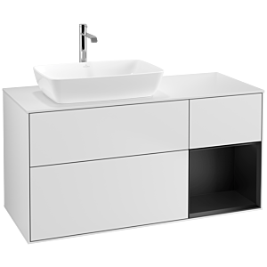 Villeroy und Boch Finion Waschtischunterschrank F811PDMT 120cm, Abdeckplatte white matt, Regale Black matt lacquer, White matt lacquer