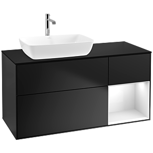 Villeroy und Boch Finion Waschtischunterschrank F812GFPD 120cm, Abdeckplatte black matt, Regale Glossy white lacquer, Black matt lacquer