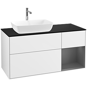 Villeroy et Boch Finion Villeroy et Boch F812GKGF 120cm, plaque de recouvrement noir mat, étagères laqué anthracite mat, laqué blanc brillant