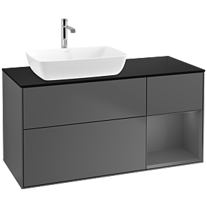Villeroy und Boch Finion Waschtischunterschrank F812GKGK 120cm, Abdeckplatte black matt, Regale Anthracite matt lacquer, Anthracite matt