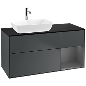 Villeroy und Boch Finion Waschtischunterschrank F812GKHG 120cm, Abdeckplatte black matt, Regale Anthracite matt lacquer, Midnight Blue Matt Lacquer
