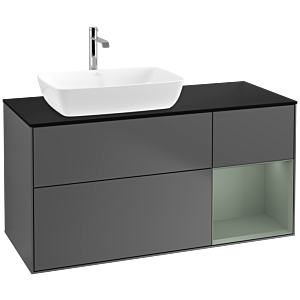 Villeroy und Boch Finion Waschtischunterschrank F812GMGK 120cm, Abdeckplatte black matt, Regale Olive matt lacquer, Anthracite matt