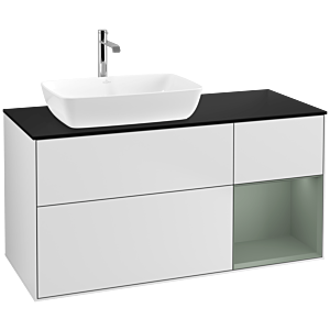 Villeroy und Boch Finion Waschtischunterschrank F812GMMT 120cm, Abdeckplatte black matt, Regale Olive matt lacquer, White matt lacquer