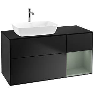 Villeroy und Boch Finion Waschtischunterschrank F812GMPD 120cm, Abdeckplatte black matt, Regale Olive matt lacquer, Black matt lacquer