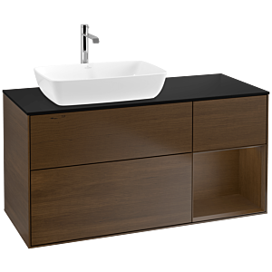 Villeroy und Boch Finion Waschtischunterschrank F812GNGN 120cm, Abdeckplatte black matt, Regale Walnut Veneer, Walnut veneer