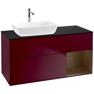 Villeroy und Boch Finion Waschtischunterschrank F812GNHB 120cm, Abdeckplatte black matt, Regale Walnut Veneer, Peony Matt