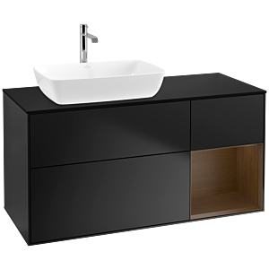 Villeroy und Boch Finion Waschtischunterschrank F812GNPD 120cm, Abdeckplatte black matt, Regale Walnut Veneer, Black matt lacquer