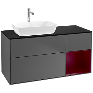 Villeroy und Boch Finion Waschtischunterschrank F812HBGK 120cm, Abdeckplatte black matt, Regale Peony matt lacquer, Anthracite matt