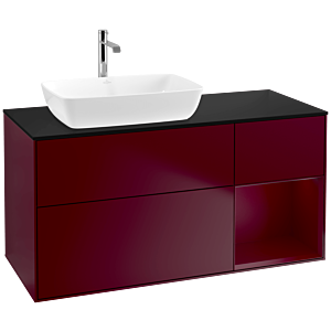 Villeroy und Boch Finion Waschtischunterschrank F812HBHB 120cm, Abdeckplatte black matt, Regale Peony matt lacquer, Peony Matt