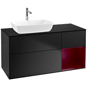 Villeroy und Boch Finion Waschtischunterschrank F812HBPD 120cm, Abdeckplatte black matt, Regale Peony matt lacquer, Black matt lacquer
