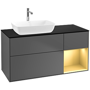 Villeroy und Boch Finion Waschtischunterschrank F812HFGK 120cm, Abdeckplatte black matt, Regale Gold matt lacquer, Anthracite matt