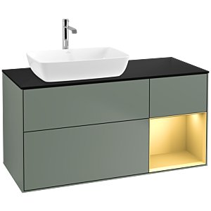 Villeroy und Boch Finion Waschtischunterschrank F812HFGM 120cm, Abdeckplatte black matt, Regale Gold matt lacquer, Olive Matt Lacquer
