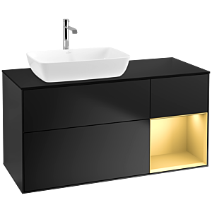Villeroy und Boch Finion Waschtischunterschrank F812HFPD 120cm, Abdeckplatte black matt, Regale Gold matt lacquer, Black matt lacquer