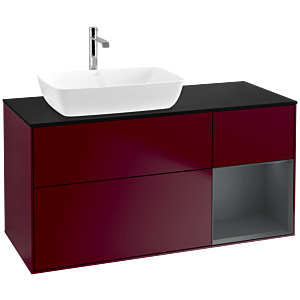 Villeroy und Boch Finion Waschtischunterschrank F812HGHB 120cm, Abdeckplatte black matt, Regale Midnight matt lacquer, Peony Matt