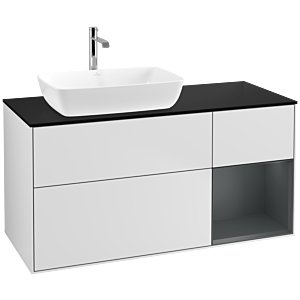 Villeroy und Boch Finion Waschtischunterschrank F812HGMT 120cm, Abdeckplatte black matt, Regale Midnight matt lacquer, White matt lacquer