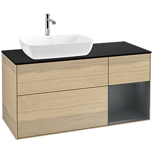 Villeroy und Boch Finion Waschtischunterschrank F812HGPC 120cm, Abdeckplatte black matt, Regale Midnight matt lacquer, Oak Veneer
