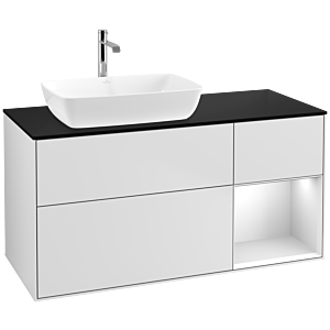 Villeroy und Boch Finion Waschtischunterschrank F812MTMT 120cm, Abdeckplatte black matt, Regale White matt lacquer, White matt lacquer