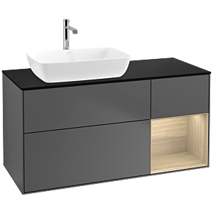 Villeroy und Boch Finion Waschtischunterschrank F812PCGK 120cm, Abdeckplatte black matt, Regale Oak Veneer, Anthracite matt
