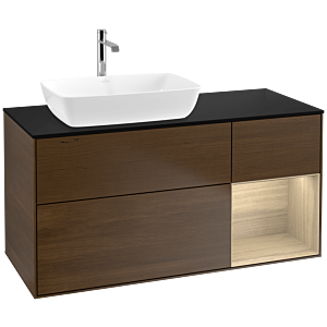 Villeroy und Boch Finion Waschtischunterschrank F812PCGN 120cm, Abdeckplatte black matt, Regale Oak Veneer, Walnut veneer