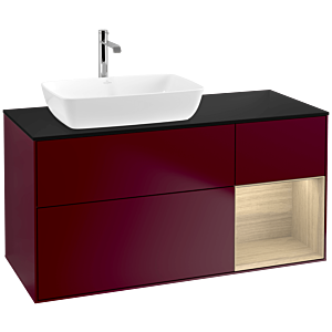 Villeroy und Boch Finion Waschtischunterschrank F812PCHB 120cm, Abdeckplatte black matt, Regale Oak Veneer, Peony Matt