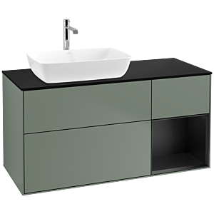 Villeroy und Boch Finion Waschtischunterschrank F812PDGM 120cm, Abdeckplatte black matt, Regale Black matt lacquer, Olive Matt Lacquer
