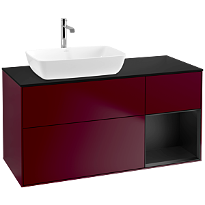 Villeroy und Boch Finion Waschtischunterschrank F812PDHB 120cm, Abdeckplatte black matt, Regale Black matt lacquer, Peony Matt