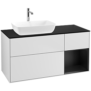 Villeroy et Boch Finion Villeroy et Boch F812PDMT 120cm, plaque de recouvrement noir mat, étagères laqué noir mat, laqué blanc mat