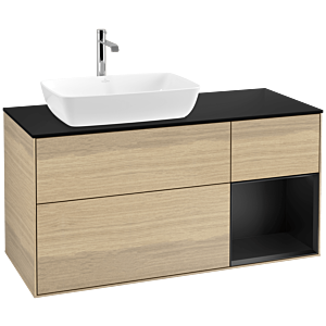 Villeroy et Boch Finion Villeroy et Boch F812PDPC 120cm, plaque de recouvrement noir mat, étagères laqué noir mat, Oak Veneer