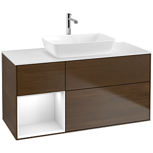 Villeroy and Boch Finion Villeroy and Boch Finion F821GFGN 120cm, cover plate matt white, shelves Glossy white lacquer, Walnut veneer