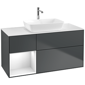 Villeroy und Boch Finion Waschtischunterschrank F821GFHG 120cm, Abdeckplatte white matt, Regale Glossy white lacquer, Midnight Blue Matt Lacquer