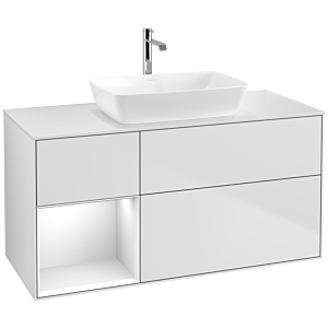 Villeroy und Boch Finion Waschtischunterschrank F821GFMT 120cm, Abdeckplatte white matt, Regale Glossy white lacquer, White matt lacquer