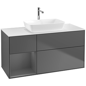 Villeroy und Boch Finion Waschtischunterschrank F821GKGK 120cm, Abdeckplatte white matt, Regale Anthracite matt lacquer, Anthracite matt