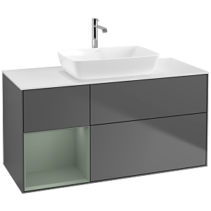 Villeroy und Boch Finion Waschtischunterschrank F821GMGK 120cm, Abdeckplatte white matt, Regale Olive matt lacquer, Anthracite matt