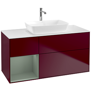 Villeroy und Boch Finion Waschtischunterschrank F821GMHB 120cm, Abdeckplatte white matt, Regale Olive matt lacquer, Peony Matt