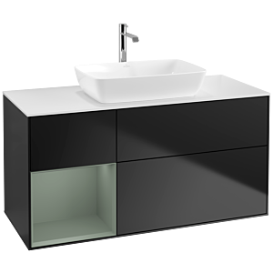 Villeroy und Boch Finion Waschtischunterschrank F821GMPD 120cm, Abdeckplatte white matt, Regale Olive matt lacquer, Black matt lacquer