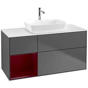 Villeroy und Boch Finion Waschtischunterschrank F821HBGK 120cm, Abdeckplatte white matt, Regale Peony matt lacquer, Anthracite matt