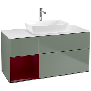 Villeroy und Boch Finion Waschtischunterschrank F821HBGM 120cm, Abdeckplatte white matt, Regale Peony matt lacquer, Olive Matt Lacquer