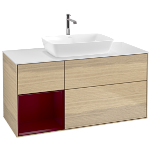 Villeroy und Boch Finion Waschtischunterschrank F821HBPC 120cm, Abdeckplatte white matt, Regale Peony matt lacquer, Oak Veneer