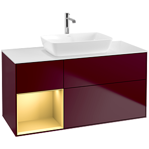 Villeroy und Boch Finion Waschtischunterschrank F821HFHB 120cm, Abdeckplatte white matt, Regale Gold matt lacquer, Peony Matt