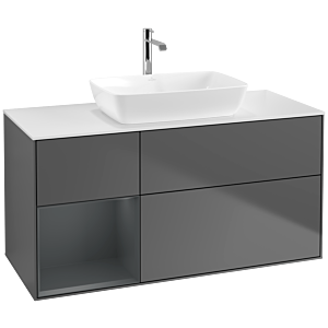 Villeroy und Boch Finion Waschtischunterschrank F821HGGK 120cm, Abdeckplatte white matt, Regale Midnight matt lacquer, Anthracite matt