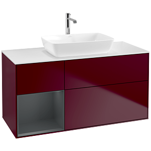 Villeroy und Boch Finion Waschtischunterschrank F821HGHB 120cm, Abdeckplatte white matt, Regale Midnight matt lacquer, Peony Matt