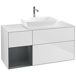 Villeroy und Boch Finion Waschtischunterschrank F821HGMT 120cm, Abdeckplatte white matt, Regale Midnight matt lacquer, White matt lacquer