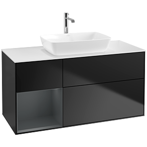 Villeroy und Boch Finion Waschtischunterschrank F821HGPD 120cm, Abdeckplatte white matt, Regale Midnight matt lacquer, Black matt lacquer