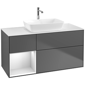 Villeroy und Boch Finion Waschtischunterschrank F821MTGK 120cm, Abdeckplatte white matt, Regale White matt lacquer, Anthracite matt